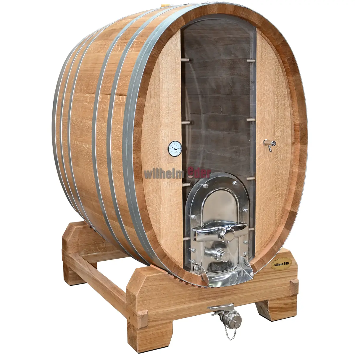 EDER - FassStolz® 1300 l oval - Deutsche Eiche mit Plexiglasscheibe